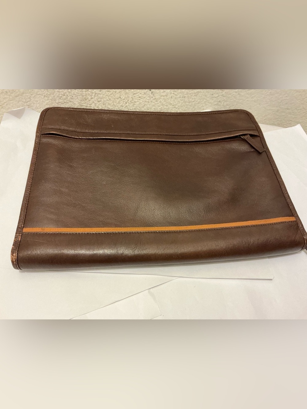 Hidesign Sleek Brown Leather Men's Briefcase Clutch with Orange Trim